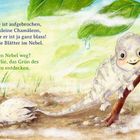 Knack! Die Schale ist aufgebrochen, und Charlie, das kleine Chamäleon, klettert heraus. Illustration: Ein Chamäleon auf einem Ast.