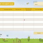 "Auf Hexenreise" ist oben. Tabelle: Kategorien wie "Hexenland", "Punkte". Unten Illustrationen mit Hexe auf Tier.