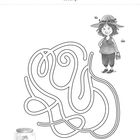 Text: "Lösung". Illustration eines Mädchens im Hut neben einem Labyrinth mit einer Fee im Glas.