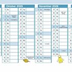 1. Halbjahr 2026/2027, Monate von August bis Januar als Kalender dargestellt, wichtige Feiertage markiert.