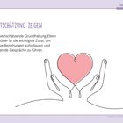 "Wertschätzung zeigen" steht oben. Zwei Hände halten ein rosa Herz. Minimalistische Illustration.