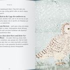 Text: "Hör gut zu", "Versuch, dich in die Lage des anderen zu versetzen", "Hör mit dem Herzen", "Stell dir vor, dass dein Herz und dein Verstand sich öffnen". Gemalte Eulen.