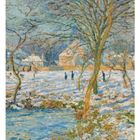 Monat Januar; Kalender; Gemälde von Claude Monet zeigt eine winterliche Szene mit Schnee, Bäumen und Menschen im Hintergrund.