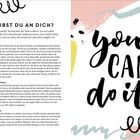 Text: „Glaubst du an dich?“ und „you can do it“. Illustration mit Farben und kurvigen Linien.
