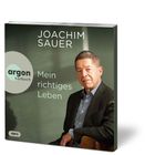 "argom hörbuch, Joachim Sauer, Mein richtiges Leben." Ein ernster Mann in Hemd und Jacke sitzt dort.