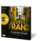"Argon Hörbuch", "Andreas Franz", "Daniel Holbe", "Tödliche Fährte", "Julia Durants neuer Fall". Ein belebter Hauseingang.