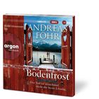 Text: "ANDREAS FÖHR Bodenfrost", "Der Tod ist manchmal nicht die beste Lösung", "Michael Schwarzmaier liest". Cover mit verschneiten Bergen.