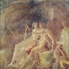 Ziffern 1 bis 31 am unteren Rand. Fresko mit einer Gruppe von Menschen in antiker Kleidung, auf Felsen sitzend.