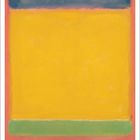 Januar. Kalenderdarstellung mit abstraktem Gemälde in Gelb, Blau und Grün. Rechteckige Farbfelder übereinander.