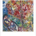 Text: "Januar January". Illustration von Chagall: Buntes, traumhaftes Motiv mit Menschen, bunten Vögeln und Pflanzen.