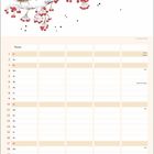 „Januar“ in roter Schrift. Verschiedene Vögel sitzen auf einem Ast mit roten Beeren. Tabellenlayout darunter.