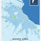 "Buenos Aires, Argentina. Januar. Eine stilisierte Karte mit Straßennetz und einem kleinen Lageplan von Argentinien."