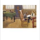 Illustration: Ein Junge liest in einem Sessel, umgeben von Tisch, Gitarre und Pflanzen, mit warmem Licht im Raum.