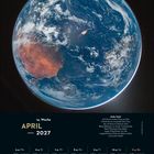 APRIL 2027, 14. Woche. Hall Welt! Text über Artemis-II-Mission. Mondphasen vom 5. bis 11. April.ansläge zeigt die Erde.