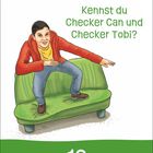 „Kennst du Checker Can und Checker Tobi?“ Ein Mann in roter Jacke sitzt auf einem grünen Sofa. Datum: Freitag, 19. März.