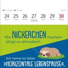 Mai 21. Woche: 24 Montag - 30 Sonntag. Text: »Ein Nickerchen machen klingt so altmodisch.« Bebildert mit schlafendem Faultier.