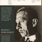 Oben sind Geburts- und Todestage im Juni, darunter Zitat über Gärten. Rechts ist ein Porträt von Rudolf Borchardt.