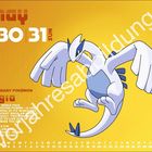 Kalenderillustration mit Texten: "may", "30 SAT", "31 SUN", "LEGENDARY POKÉMON lugia", "HEIGHT: 5.2 M", "WEIGHT: 216 KG".