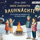 "Unsere zauberhaften Rauhnächte. Mit Elfe Njóla die magischste Zeit des Jahres erleben." Illustration von Menschen um ein Feuer.