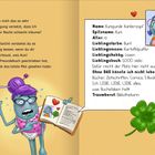 Texte: "Weshalb mich das so sehr..."; "Name: Kunigunde Kankerzapf..."; Illustration eines blauen Wesens.