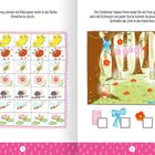 Links oben: "Schau genau, immer ein Bild passt nicht in die Reihe. Streiche es durch." Rechts oben: "Die Einhörner haben ihren Wald für ein Fest geschmückt. Wie viel Schmuck von jeder Sorte kannst du jeweils entdecken? Schreibe die Zahl in die Kästchen." Links: Gitter mit Tieren und Blumen. Rechts: Ein Wald mit Einhörnern und Lampe, Blumen, Laternen, Schleifen. Unten: Symbole mit Kästchen.