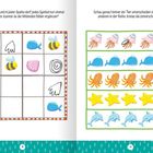 Links: Text über Symbolrätsel in einem 3x3-Gitter. Rechts: Tiere in Reihen, ein Tier unterscheidet sich. Kreise Unterschiede ein.