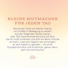 "KLEINE MUTMACHER FÜR JEDEN TAG" und motivierender Text über Inspiration und Mut. Unten ein stilisiertes Sonnenlogo.