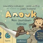 "Anouk: Mein Countdown-Kalender. Noch 26 Tage bis. Für Urlaube, Konzerte, Geburtstage und Co." Illustration eines Mädchens mit einem Affen.