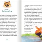 Kapitel 2: Tigerklassenauftrag. Kind springt über Pfütze; fröhlicher Drache schaut zu. Illustration zeigt lebendige Szene.