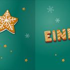 Text: "EINLEITUNG" in Lebkuchenoptik. Lebkuchenbaum und -stern mit Schneeflocken- und Sternenverzierung auf grünem Hintergrund.