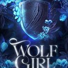 Text: "LÉIA STONE", "WOLF GIRL", "one". Ein Schild mit Kratzern und blauen Blumen auf dunkelblauem Hintergrund.