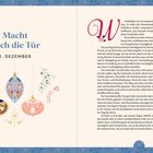 "Macht hoch die Tür, 1. Dezember". Links: Illustrierte Ornamente. Rechts: Text über Königsberg 1624 und Georg Weissel.