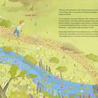 Text: "Pflanzen sind Lebewesen voller Geheimnisse...KOMM MIT!" Eine Illustration zeigt einen Jungen mit Hund auf einem Weg neben einem Bach.