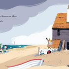 Nick lebte mit seinem Vater und sechs Katzen am Meer. Es war Herbst, und Oma war zu Besuch. Illustration von Strandhaus.