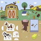 Ober- und Unterteil eines Pferdes, einer Kuh und eines Schafs zum Ausschneiden. Illustration eines Bauernhofs mit Tieren.