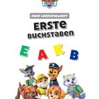 „Mein Lernspielheft - Erste Buchstaben“. Illustration mit Paw Patrol-Figuren und bunten Buchstaben E, A, K, B.