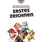 "Mein Lernspielheft ERSTES ZEICHNEN" in großen Buchstaben. Darunter fröhliche Hunde in Uniformen aus einer Zeichentrickserie.