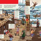 Piratenleben auf einem Schiff; Plünderung, Musik, Klettern. Kapitän im Kommando, Delfine im Meer, Möwen fliegen.