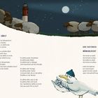 Links ein Gedicht über eine Möwe, rechts eines über Meeresleuchten. Oben schlafen Schafe, unten eine Möwe mit Mütze.