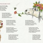 "Das Pferd, Das Blumen Pflückte" beschreibt ein Gedicht, in dem ein Känguru ein Pferd trifft. Das Bild zeigt ein Känguru und ein Pferd mit Blumen.