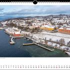 Winterliches Meersburg – Blick auf das historische Stadtbild. Unten ein Kalender für Januar 2027. Schnee bedeckt die Stadt.