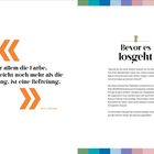 „Vor allem die Farbe, und vielleicht noch mehr als die Zeichnung, ist eine Befreiung.“ Henri Matisse. Überschrift: Bevor es losgeht. Darunter Text über Entspannung und Geheimnis-Malbilder. Oben und unten bunte Quadrate.