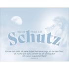 "Bei dir finde ich Schutz. Fürchte dich nicht, ich stehe dir bei!" Ein Löwe blickt nach rechts, Mond und Wolken im Hintergrund.