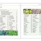 Inhaltsverzeichnis mit Pflanzennamen und Seitenzahlen, darunter Fotos von Pflanzenblättern und Blüten.