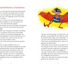 "Vom Pantoffelheld zu Spiderboy" über einem Textabschnitt. Rechts eine Illustration eines Charakters in Superheldenkostüm.