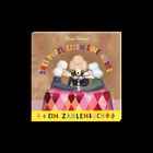 "Drei Pudel essen eine Nudel" und "Ein Zahlenbuch" in bunten Buchstaben. Illustration: Drei Pudel mit einer Nudel.