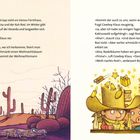 Ein kleines Farmhaus im Kaktuswald. Cowboy Klaus, Lisa und Rosi planen Weihnachten. Unten: Cartoon mit Cowboy, Schwein und Kuh.