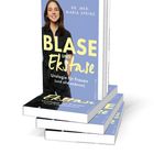 "Blase und Ekstase", Dr. med. Maria Sprinz. Urologie für Frauen (und alle anderen). Frau lächelnd auf blauem Cover. Bücherstapel.