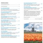 Inhaltsverzeichnis mit Touren und Seitenzahlen. Rechts unten ein Bild mit Tulpenfeldern und einem Windmühlen-Hintergrund.