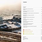 Inhaltsverzeichnis zeigt Kapitel über Ulaanbaatars Architekturgeschichte. Bild zeigt verschneite Hüttenlandschaft mit Hügel.